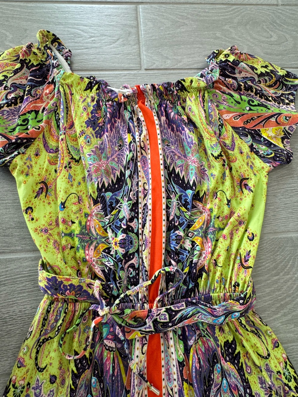 ETRO Vibrant Colorful Off Shoulder Belted Summer Dress Size 44 VGUC - Picture 3 of 7